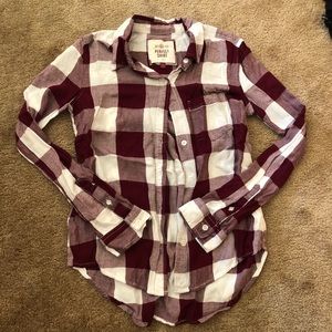 Burgundy and white plaid flannel